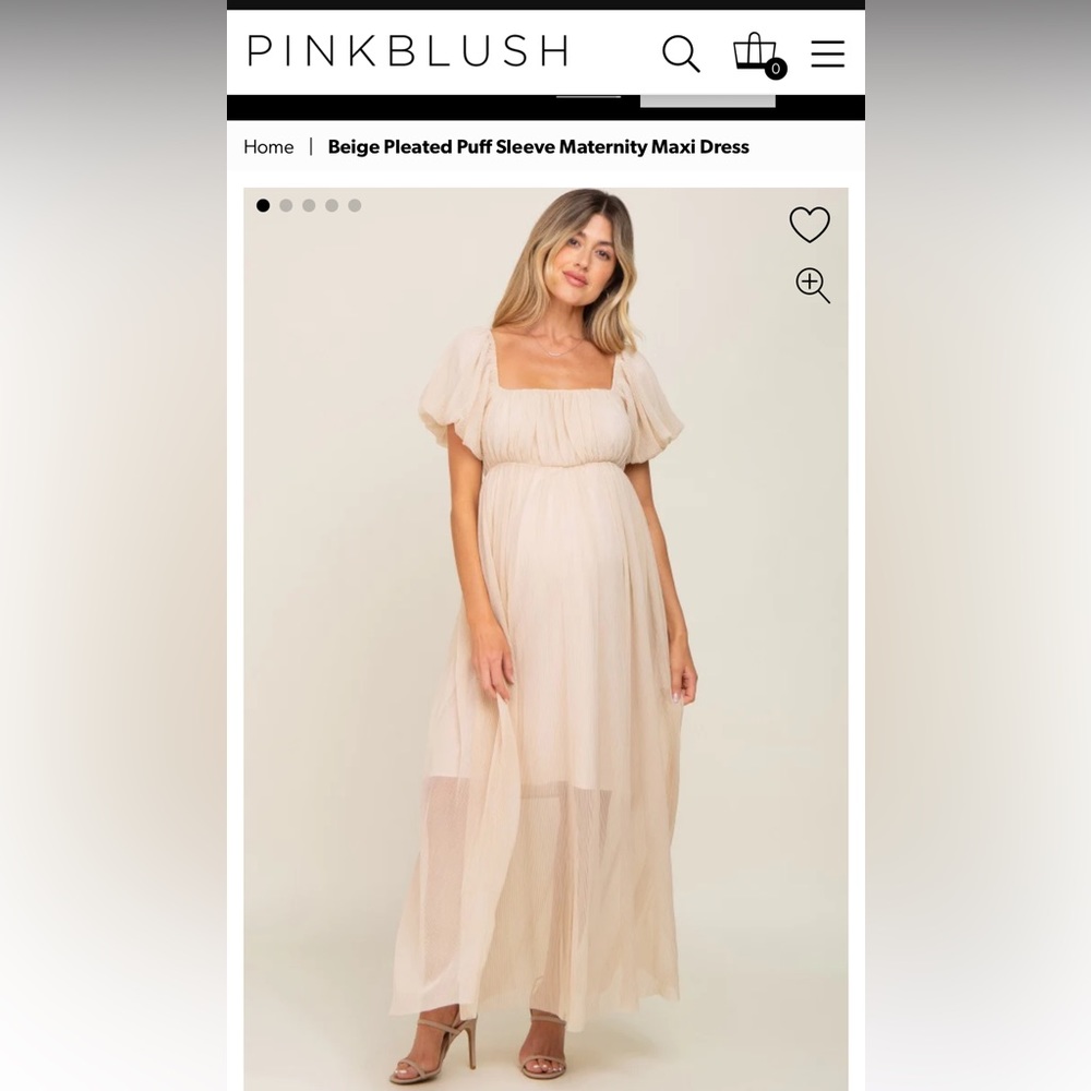 Beige Pleated Puff Sleeve Maternity Maxi Dress